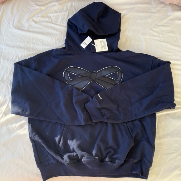 Sandy Liang Navy Blue Hoodie with Bow Detail